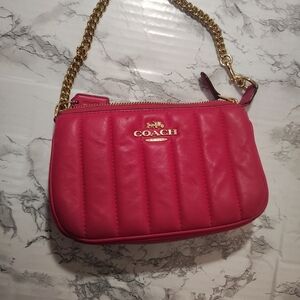 Coach Quilted Leather Crossbody Bag - Hot Pink with Gold Chain